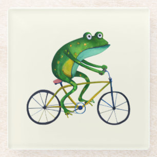 Dessous-de-verre En Verre Grenouille Sur Vélo