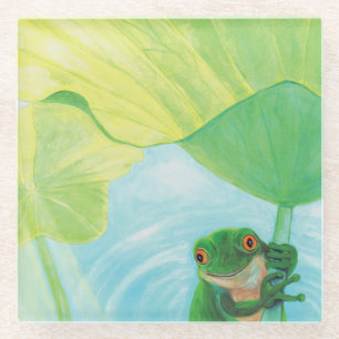 Dessous-de-verre En Verre Grenouille verte sous Pad Lily