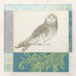 Dessous-de-verre En Verre Grey Owl sur Arrière - plan Motif