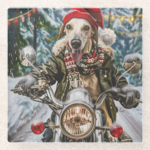 Dessous-de-verre En Verre Greyhound Chien équitation Moto Noël