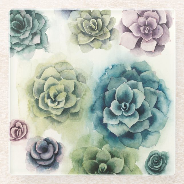 Dessous-de-verre En Verre Groupe de succulents (Devant)