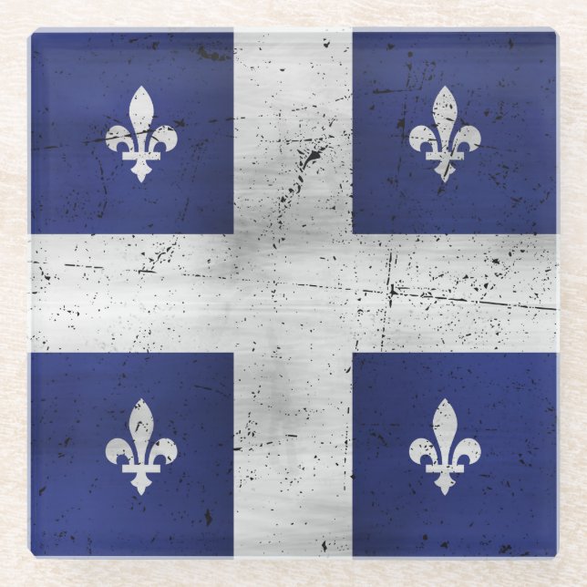Dessous-de-verre En Verre Grunge de style Drapeau du Québec érodé (Devant)