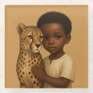 Dessous-de-verre En Verre Guépard et garçon : lien du sauvage et de l'innoce
