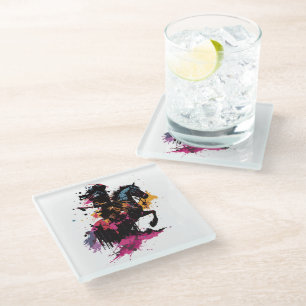 Dessous-de-verre En Verre Guerrier équitation cheval en aquarelle