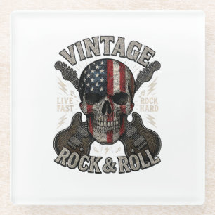 Dessous-de-verre En Verre Guitare Drapeau Américain Crâne Rock Vintage Retro