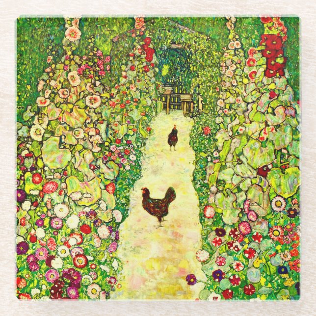 Dessous-de-verre En Verre Gustav Klimt Garden with Chickens (Devant)