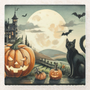 Dessous-de-verre En Verre Halloween/Automne/Automne/citrouille/chat