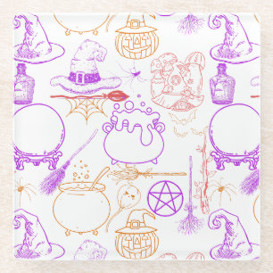 Dessous-de-verre En Verre Halloween Witchcraft Motif Neon 01