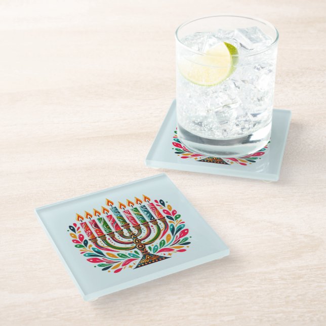 Dessous-de-verre En Verre Hanouka la fête des lumières (Incliné)