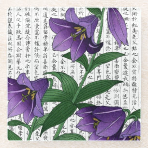 Dessous-de-verre En Verre Harebells violets asiatiques sur Kanji Arrière - p
