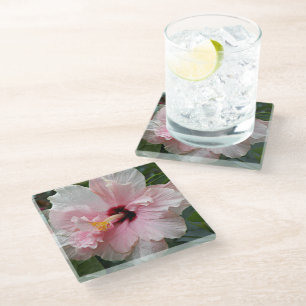 Dessous-de-verre En Verre Hibiscus rose double floral