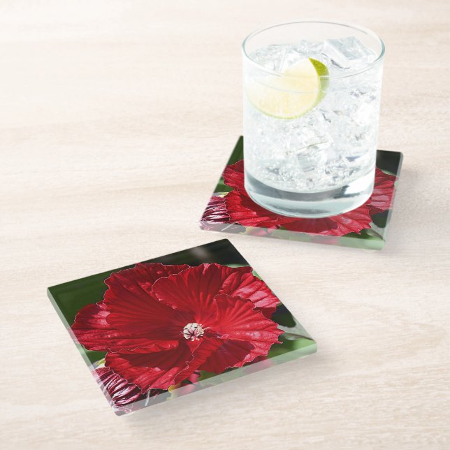 Dessous-de-verre En Verre Hibiscus rouge fleur de marais (Incliné)