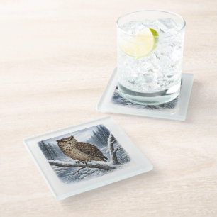 Dessous-de-verre En Verre Hibou pêcheur de Blakiston dans une forêt hivernal