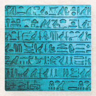 Dessous-de-verre En Verre Hiéroglyphes égyptiens antiques bleu