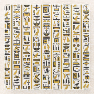 Dessous-de-verre En Verre Hiéroglyphes égyptiens : Jaune-Noir Sans Seamless.