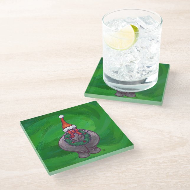 Dessous-de-verre En Verre Hippo Festif Sur Vert (Incliné)