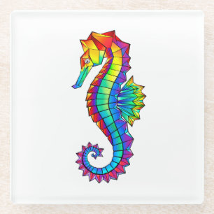 Dessous-de-verre En Verre Hippocampe polygonal arc-en-ciel