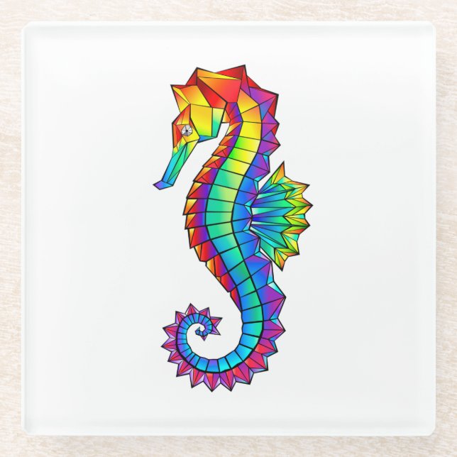Dessous-de-verre En Verre Hippocampe polygonal arc-en-ciel (Devant)