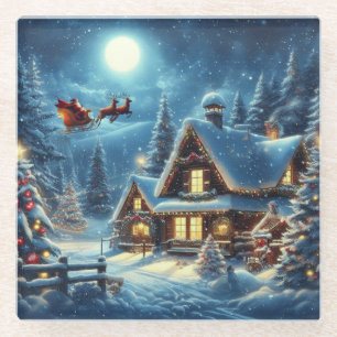 Dessous-de-verre En Verre Hiver/Père Noël/Noël/Neige