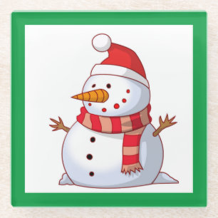 DESSOUS-DE-VERRE EN VERRE HIVER SNOWMAN