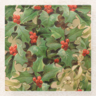 Dessous-de-verre En Verre Holly Tree Noël Vintage
