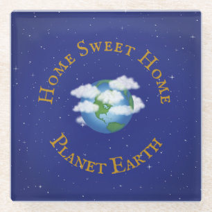 Dessous-de-verre En Verre "Home Sweet Home Planet Earth" en Étoiles scintill