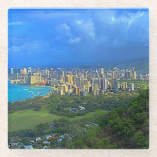 Dessous-de-verre En Verre Honolulu, Hawaii Skyline #1 Dessous de verre