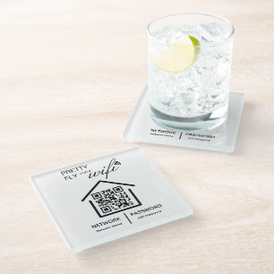 Dessous-de-verre En Verre Hotel WiFi Details Joli vol pour une wifi QR Code