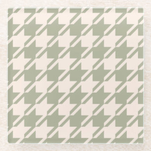 Dessous-de-verre En Verre Houndstooth Green+Cream Lg Motif