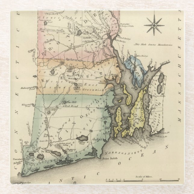 Dessous-de-verre En Verre Île de Rhode (Devant)