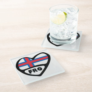 Dessous-de-verre En Verre Îles Féroé Code de pays Drapeau Cardiaque Badge