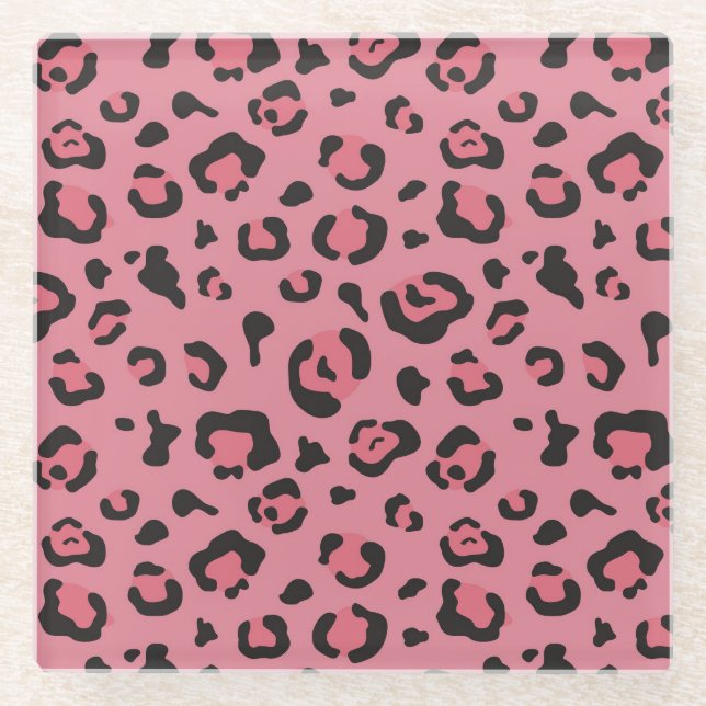 Dessous-de-verre En Verre Illustration d'animal de rose de léopard (Devant)