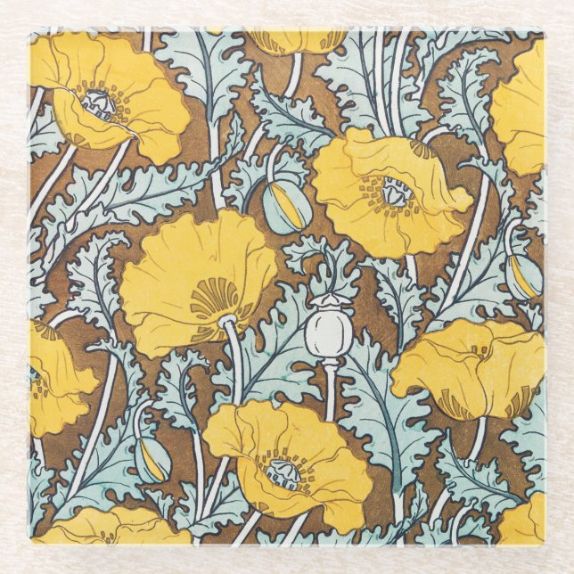 Dessous-de-verre En Verre illustration d'art pavot fleur jaune (Devant)