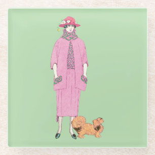 Dessous-de-verre En Verre Illustration de mode des années 1910 Dame & Chien 