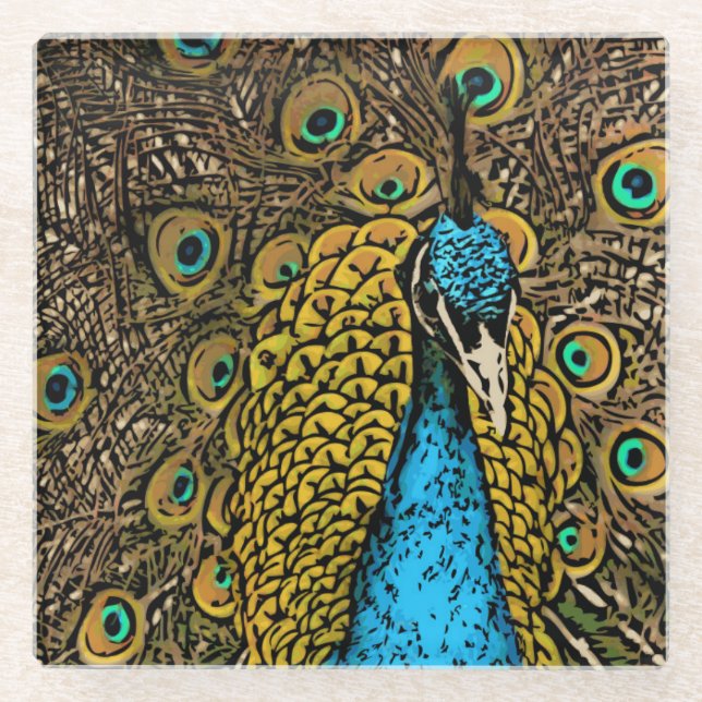 Dessous-de-verre En Verre Illustration de splendeur de paon (Devant)