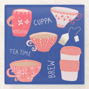 Dessous-de-verre En Verre Illustration du pot de thé Teacup vintage
