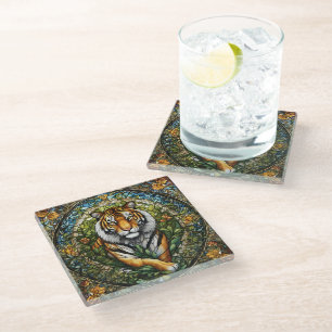 Dessous-de-verre En Verre Illustration du tigre de verre