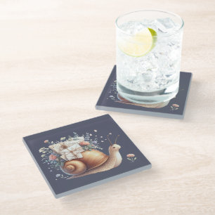 Dessous-de-verre En Verre Illustration Floral Pastel du mignon Snail Mail