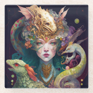 Dessous-de-verre En Verre Imaginaire Art Dragon Goddess Queen