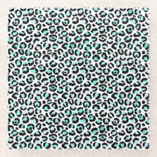 Dessous-de-verre En Verre Impression animale Bleu Taches Turquoise Rose Faux