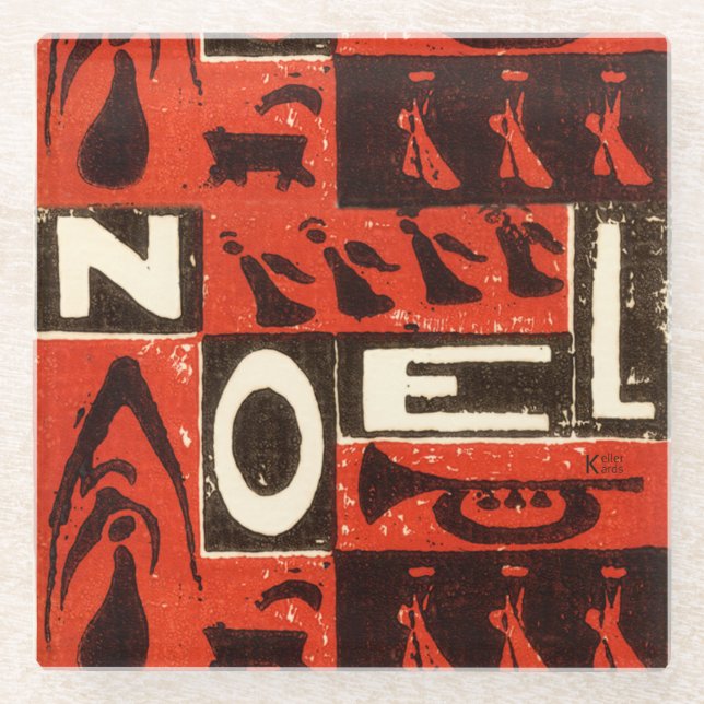 Dessous-de-verre En Verre Impression bloc rouge Noel (Devant)