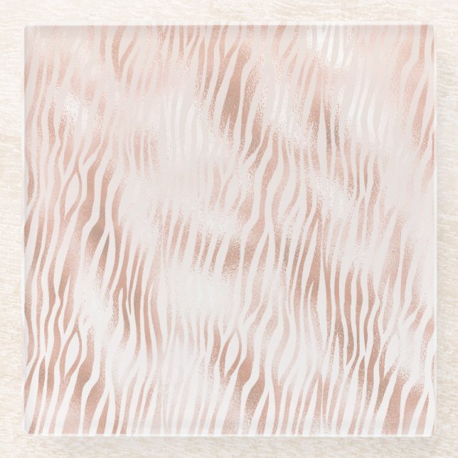 Dessous-de-verre En Verre Impression Zèbre blanc rose pâle (Devant)