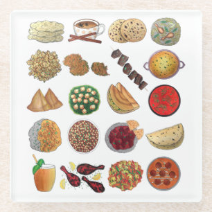 Dessous-de-verre En Verre Indian Foods Plats Cuisine indienne Illustration