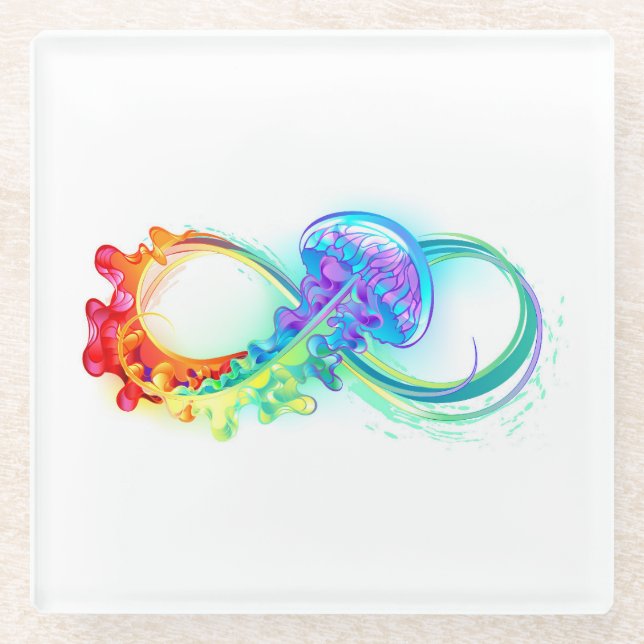 Dessous-de-verre En Verre Infinity avec Rainbow Jellyfish (Devant)