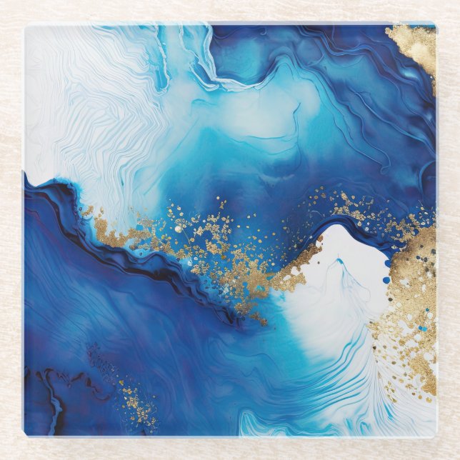 Dessous-de-verre En Verre Infusion d'or bleu blanc (Devant)