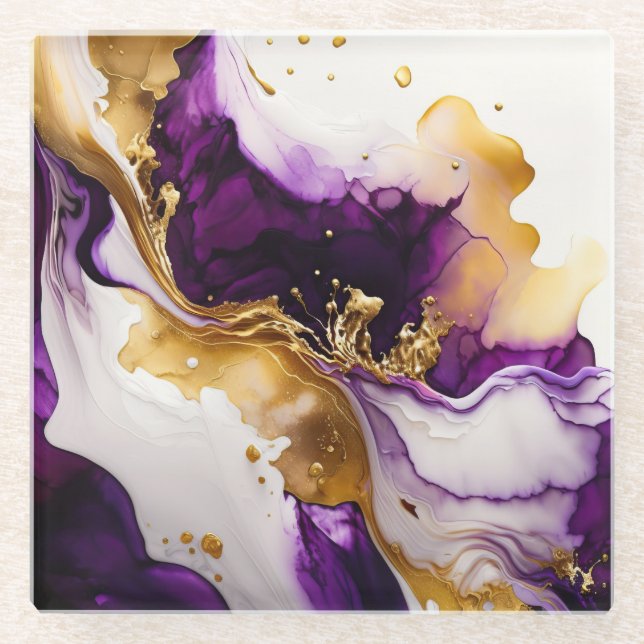 Dessous-de-verre En Verre Infusion d'or pourpre (Devant)