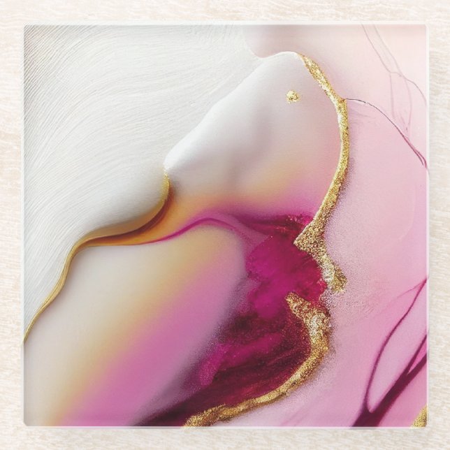 Dessous-de-verre En Verre Infusion d'or rose Fuchsia (Devant)