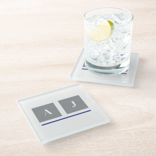 Dessous-de-verre En Verre Initiales classiques grises et blanches (Incliné)