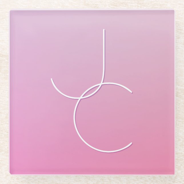 Dessous-de-verre En Verre Initiales de chevauchement modernes 2 | Ombre rose (Devant)