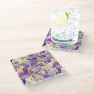 Dessous-de-verre En Verre Iris Floral Mariage Romantique Violet Or